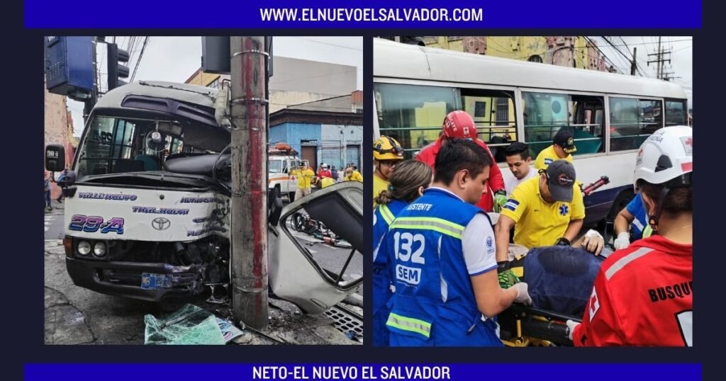 Coaster de la ruta 29-A impacta vehículo en San Salvador y deja varios lesionados, incluido un bebé de 4 meses