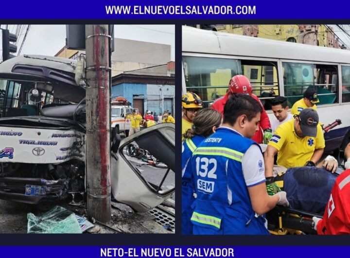 Coaster de la ruta 29-A impacta vehículo en San Salvador y deja varios lesionados, incluido un bebé de 4 meses