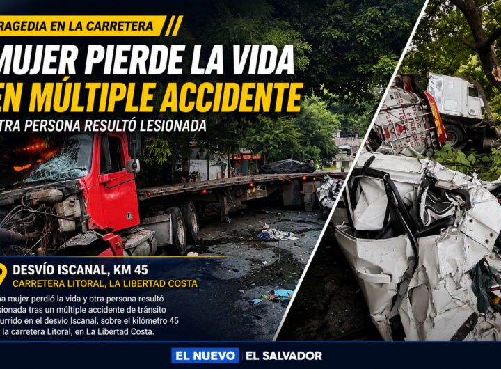 Accidente de tránsito en el desvío Iscanal, La Libertad Costa, donde una conductora falleció tras un choque entre dos camiones y un sedán.