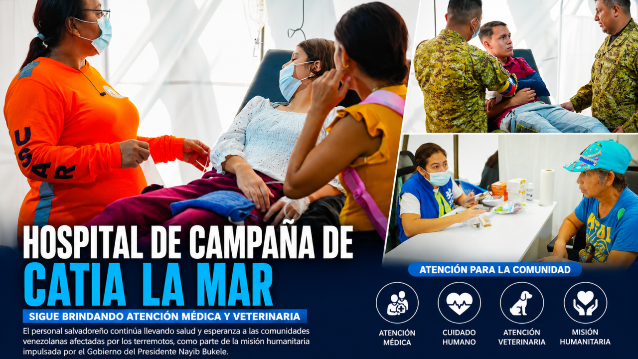 Hospital de campaña de Catia La Mar brinda atención médica y veterinaria a familias afectadas por los terremotos en Venezuela.