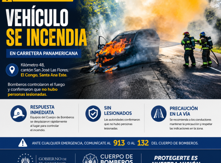 Incendio vehicular en El Congo atendido por el Cuerpo de Bomberos sobre la carretera Panamericana.