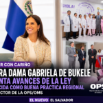 Gabriela de Bukele presenta los avances de la Ley Nacer con Cariño durante una reunión con autoridades de la OPS.
