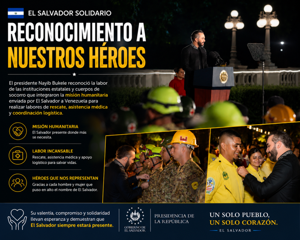 Bukele reconoce a integrantes de la misión humanitaria de El Salvador a Venezuela.