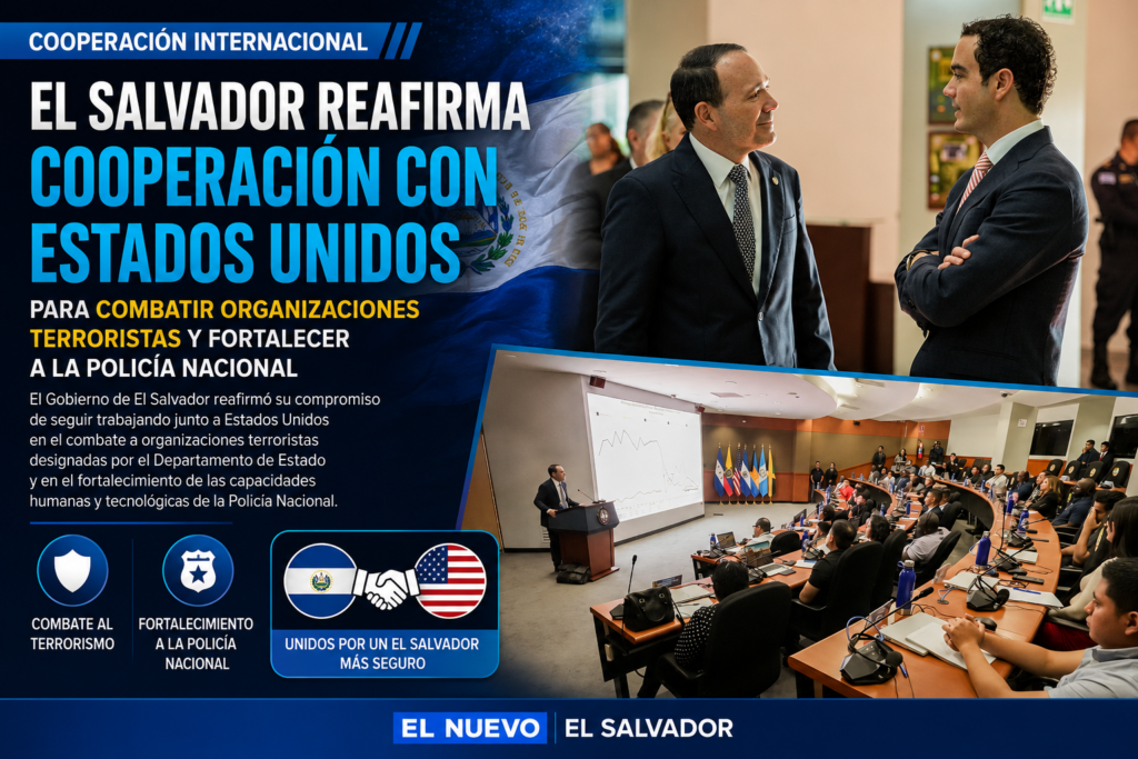 Representantes de El Salvador y Estados Unidos durante una reunión sobre cooperación para fortalecer la PNC.