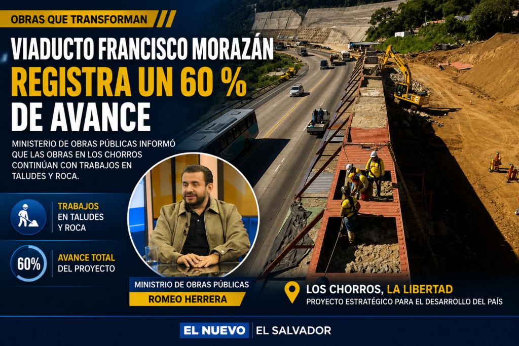 Viaducto Francisco Morazán durante los trabajos de construcción en el tramo Los Chorros con un 60 % de avance.