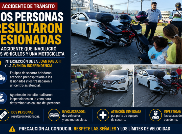 Accidente de tránsito entre dos vehículos y una motocicleta en Juan Pablo II