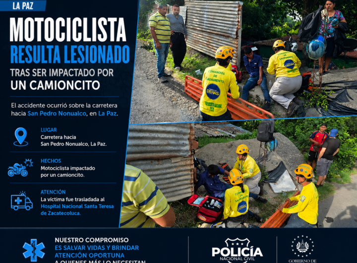 Socorristas atienden a un motociclista lesionado tras un accidente de tránsito en San Pedro Nonualco.
