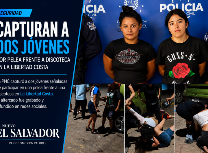 Agentes de la PNC capturan a dos jóvenes tras una pelea frente a una discoteca en La Libertad Costa.