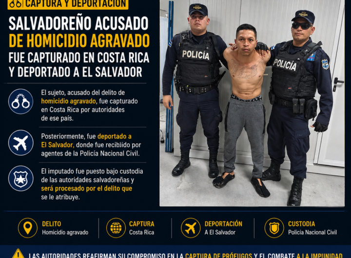 Salvadoreño acusado de homicidio agravado es capturado en Costa Rica