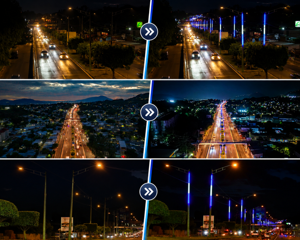 Iluminan carretera de Oro en San Martín