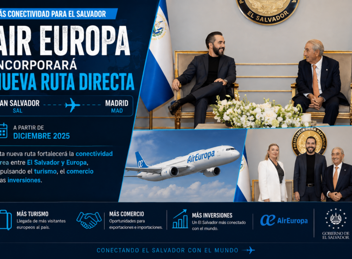 Firma del convenio para la nueva ruta directa de Air Europa entre San Salvador y Madrid.