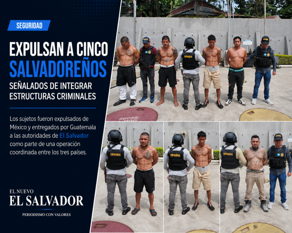 Autoridades de Guatemala trasladan a cinco pandilleros expulsados de México para entregarlos a El SalvAutoridades de Guatemala trasladan a cinco pandilleros expulsados de México para entregarlos a El Salvador.ador.