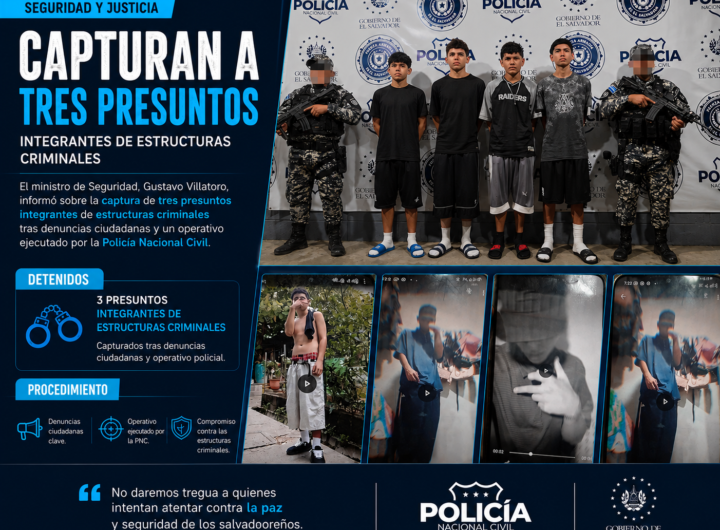 Gustavo Villatoro informa sobre la captura de tres presuntos pandilleros tras un operativo de la PNC.