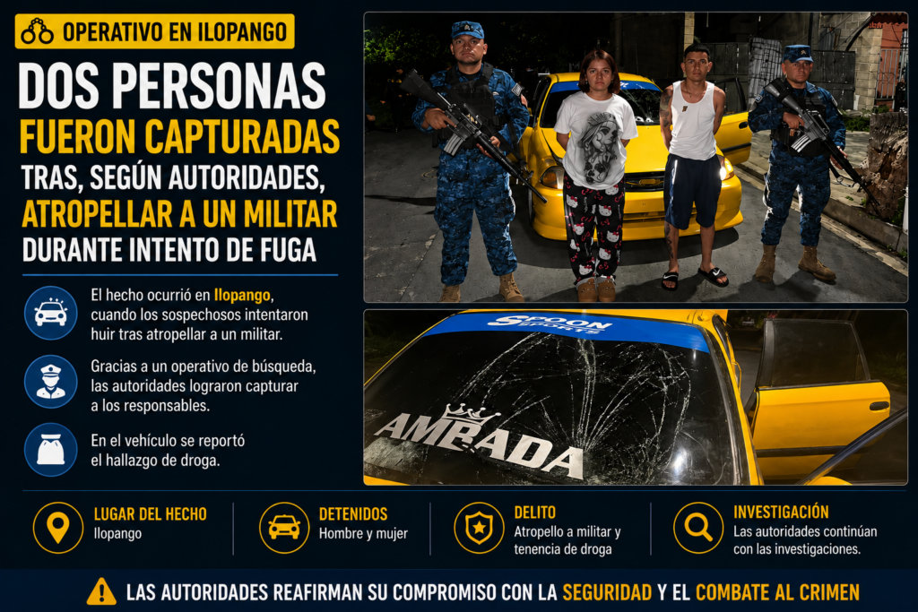Capturan a dos sujetos tras atropellar a un militar en Ilopango