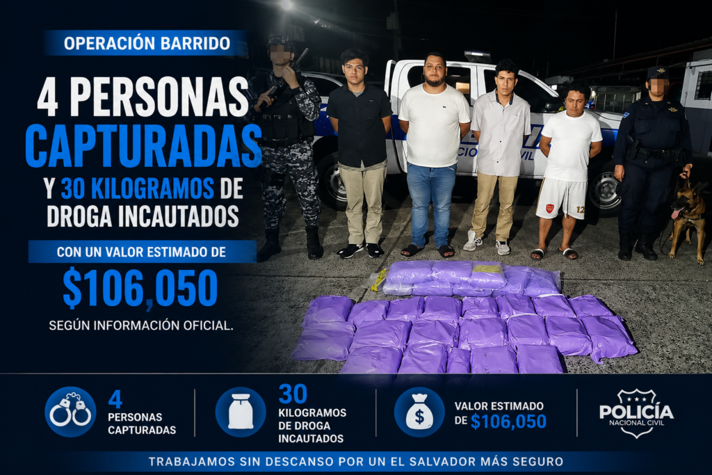 Operación Barrido deja cuatro capturados y 30 kilos de droga incautados