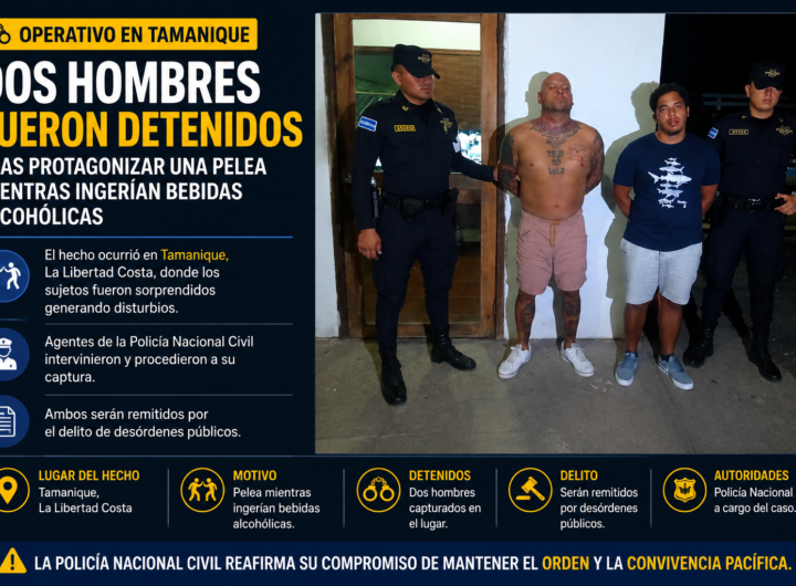Dos hombres detenidos tras pelea en Tamanique