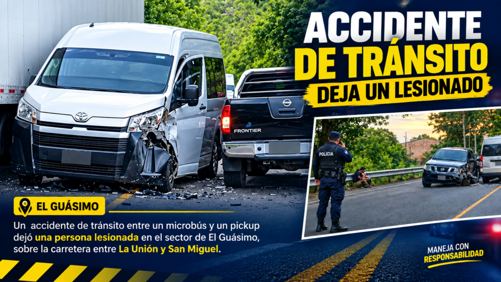Accidente de tránsito entre microbús y pickup en El Guásimo