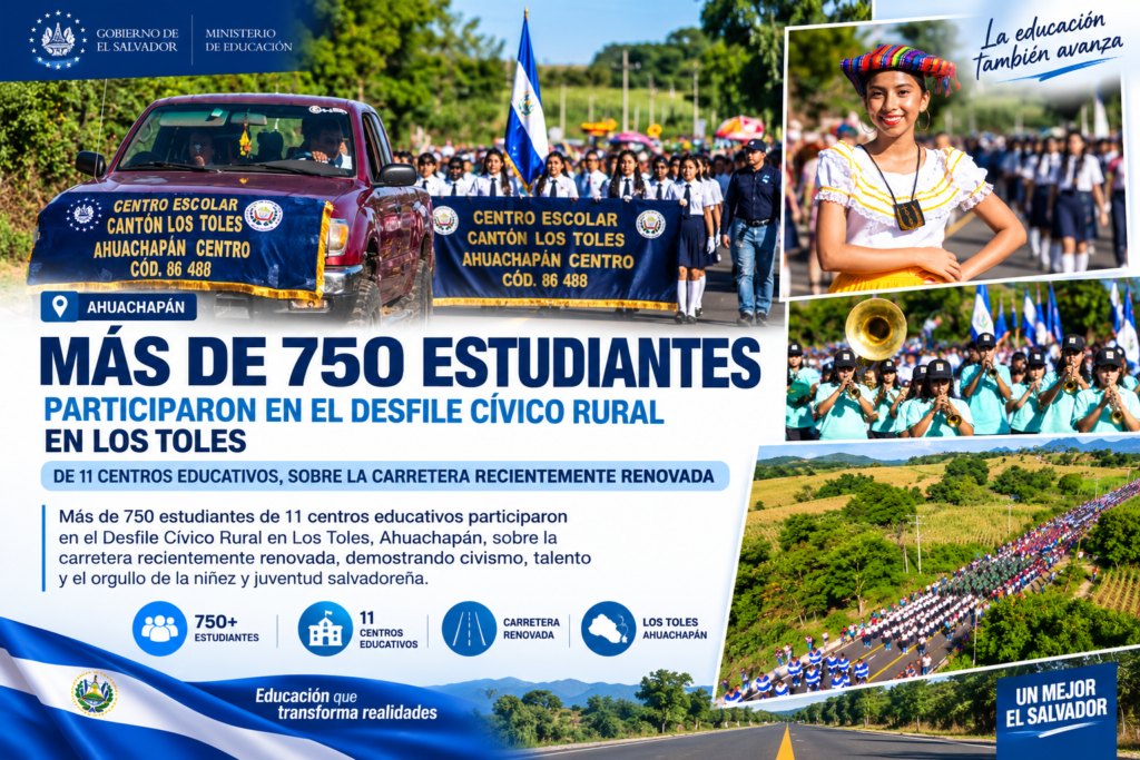 Estudiantes desfilan sobre carretera renovada en Los Toles