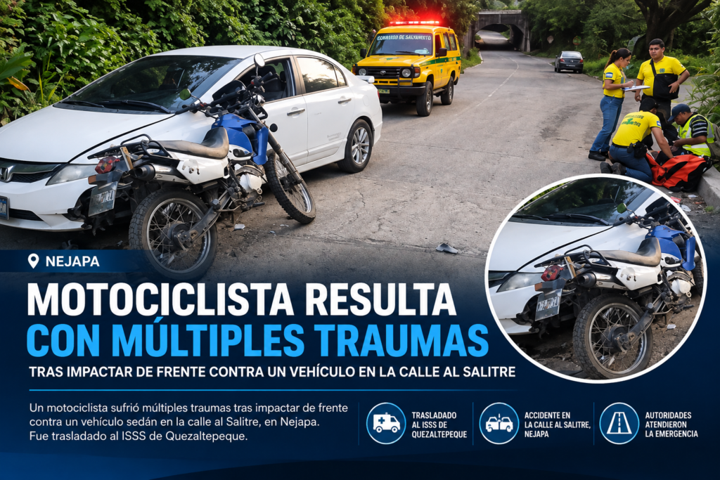Motociclista lesionado tras choque frontal en Nejapa