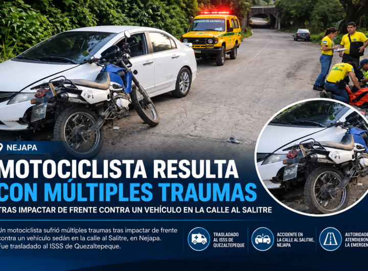 Motociclista lesionado tras choque frontal en Nejapa