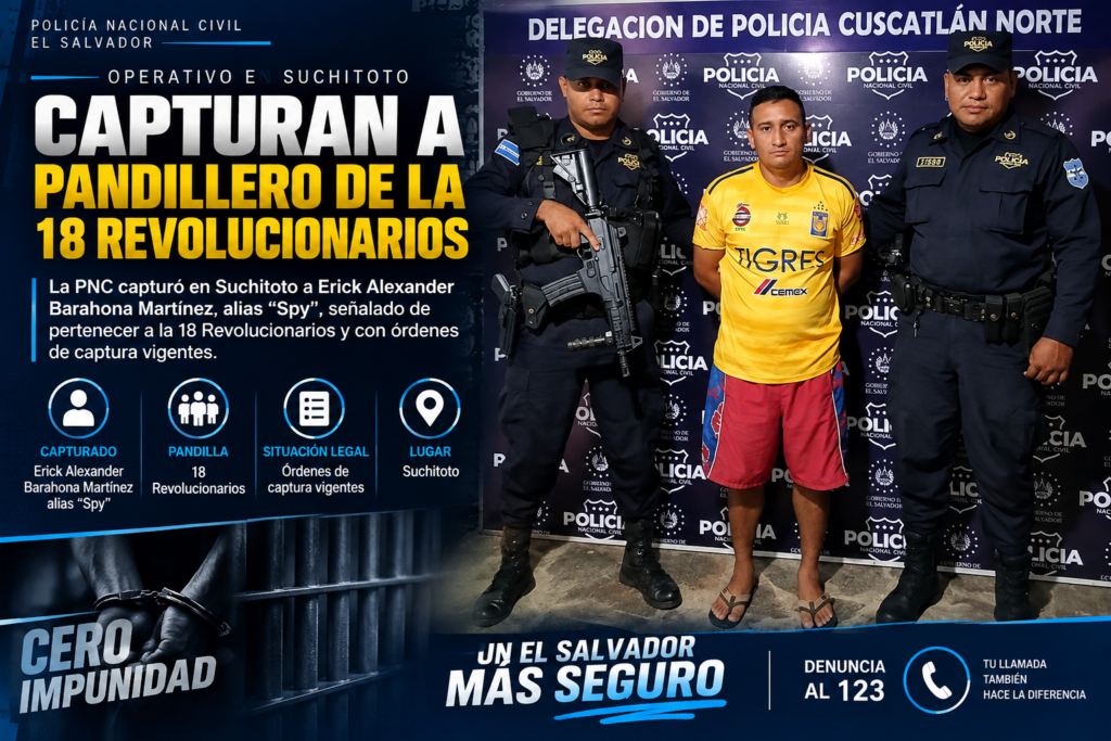 PNC captura a presunto pandillero de la 18 en Suchitoto